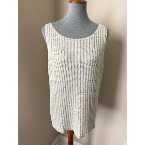 Linda Allard Ellen Tracy Size X (14/16) Ivory Metallic Silver Sequin Knit Tank